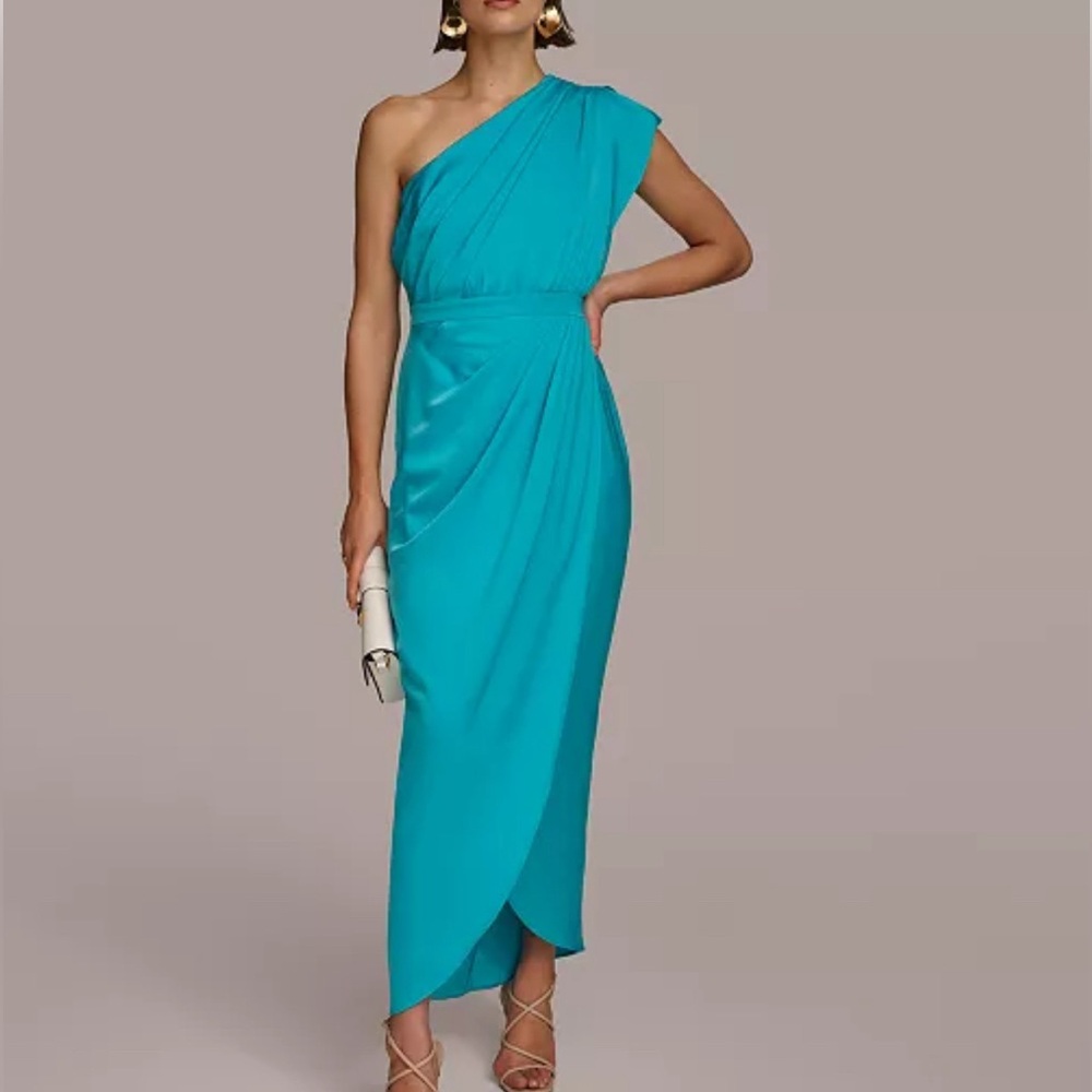 Donna Karan One-Shoulder Turquoise Blue Cocktail Dress